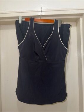 Navy V-Neck Swim Tankini Top with Contrast Piping